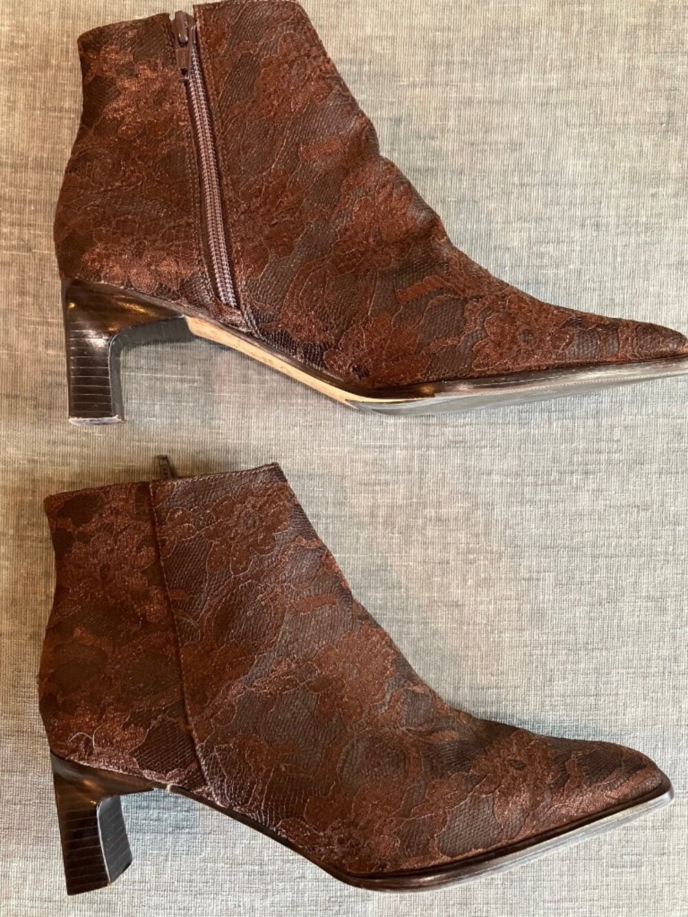 Art Effects Brown Leather Lace Embroidered Ankle Boots 8.5 Made in Brazil Boho